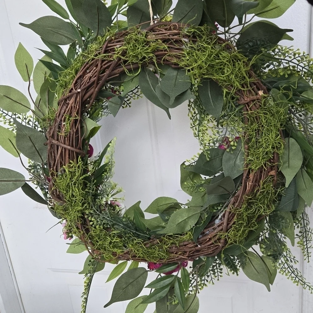 Handmade Elegant Pink and Green Floral Wreath